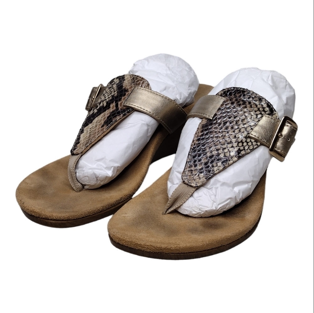 Vionic Alanis Women's Snakeskin Leather Toe-Post Wedge Sandals